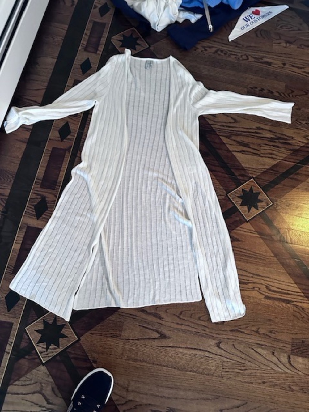 sahalie Cream Ribbed Open-Front Knit Cardigan